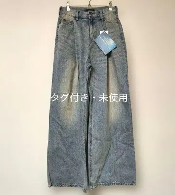 택 포함 미사용 JEANASIS 컬러 턱 데님 와이드 팬츠