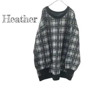 Heather 헤더 체크 무늬 니트 루즈핏 블랙 화이트 프리 사이즈