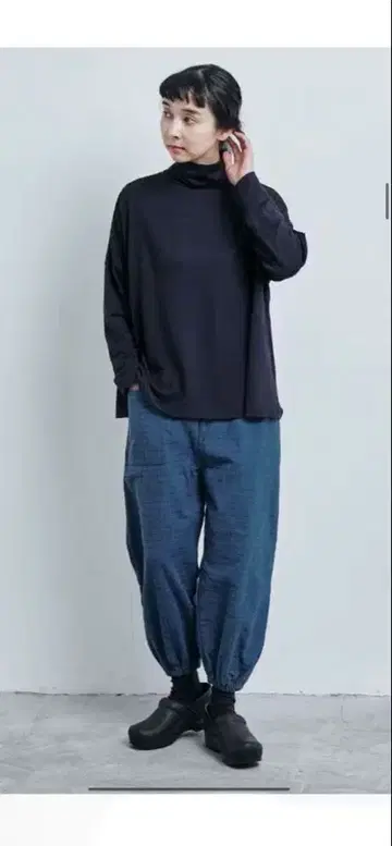 나카가와 마사시치 상점 따뜻한 작은 격자 몸빼 팬츠 파랑 L