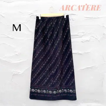 레트로 모던 꽃무늬 롱 스커트 자수 안감 부착 ( M ) 일본제