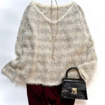 SHIPS 쉽스 샤기 니트 V넥 울 혼방 일본제 내추럴