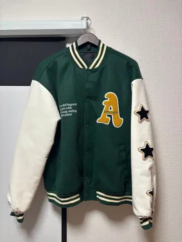 바시티 자켓 M 그린/화이트 별 자수