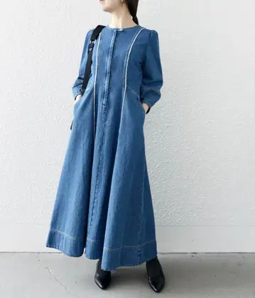 SHIPS any 심 프론트 지퍼 데님 원피스
