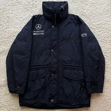 레어 HUGO BOSS 벤츠 다운 집업 자수 로고 네이비 XL