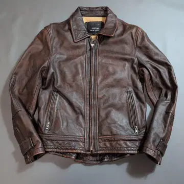 천연 가죽 FORTIME 가죽 자켓 싱글 라이더 빈티지 가공 L