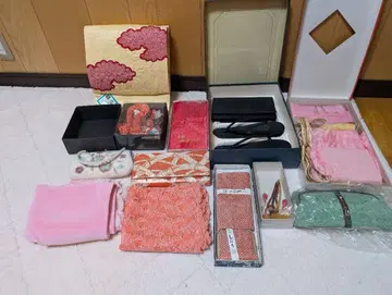 핑크 계열 일본 의류 세트 조리 백 오비