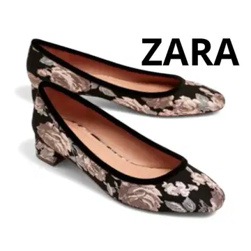 [ 새상품 ] ZARA 자카드 펌프스 꽃무늬 발레 슈즈 블랙 25cm