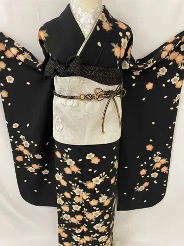 새상품급 순수 실크 레트로풍 후리소데 3종 세트