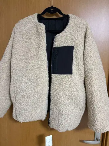 새상품 리버서블 보아 블루종 퀼트 베이지 블랙 XL