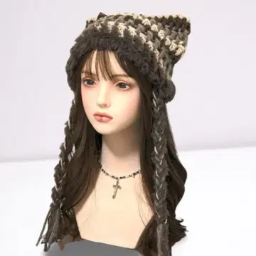 핸드메이드 고양이 귀 니트 모자  리본 포함 y2k 그런지