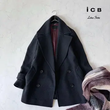 미사용급 ICB 울 혼방 P 코트 안감 보르도 고급 깔끔한 성숙 캐주얼