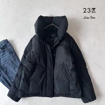 새상품급 23구 다운 코트 빅 사이즈 44 후드 부착 블랙 경량