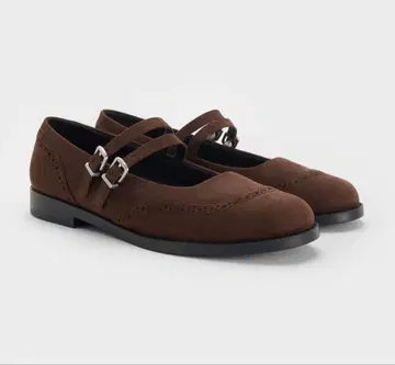 더블 스트랩 브로그 멜리 제인 다크 브라운 텍스처