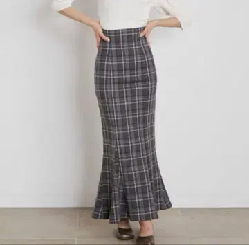 snidel 하이웨스트 타이트 헤므 플레어 체크 스커트 머메이드 스커트