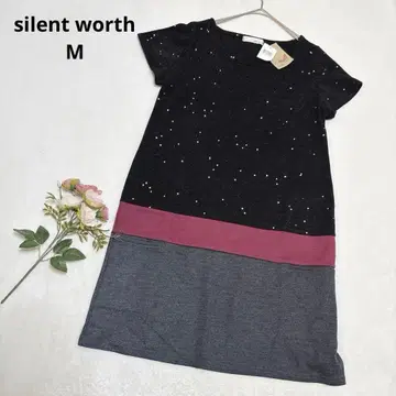 사일런트워스 택 포함 라메 스터드 반팔 니트 원피스 블랙 계열