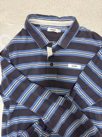 GLOWNY 긴팔 피케 셔츠 네이비/블루/화이트