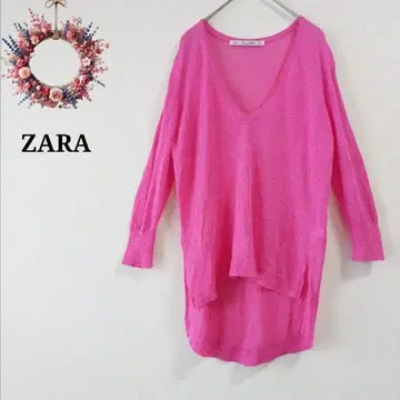 린넨 혼방 ZARA 자라 테일 니트 비대칭 미디 기장 형광 S