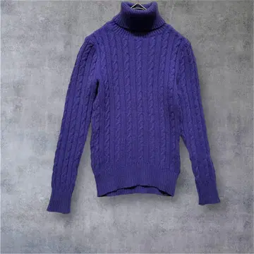 [레올] 긴팔 터틀넥 니트 스웨터 케이블 짜임 퍼플 M