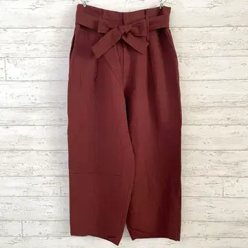 보르지 린넨 블렌드 팬츠 [ S ] 와이드 테이퍼드 리본 벨트