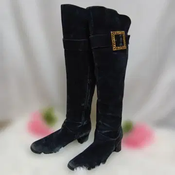 랄프 롱 부츠 금장 장식 스웨이드 22.5cm