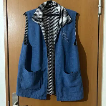 블루 베스트 스트라이프 안감 꽃무늬 자수