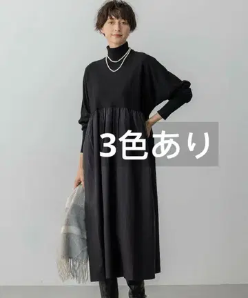 23구 (23KU) [세탁 가능] 개더 콤비 니트 원피스