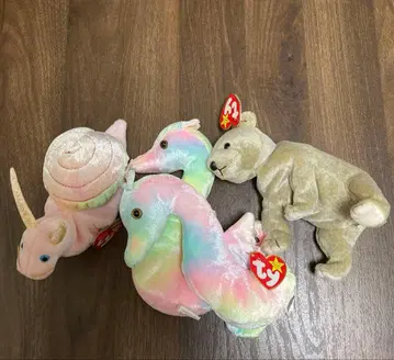 Ty 비니 베이비 해마 2마리, 달팽이, 곰 4마리 세트