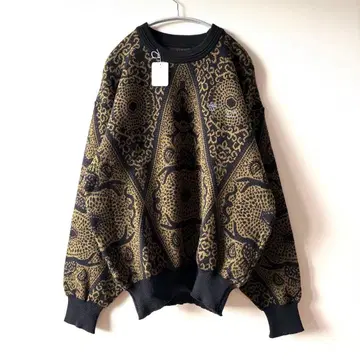 새상품 레트로 니트 올 패턴 데드스탁 L 사이즈 다마스크 무늬