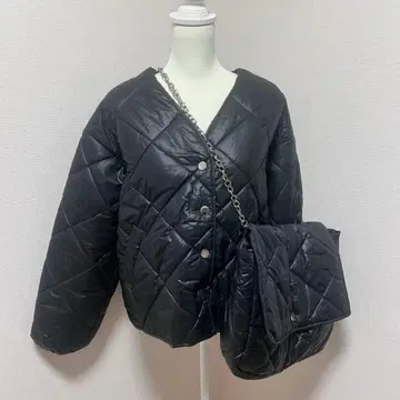 퀼팅 자켓 아우터 여성용 겨울 블랙 충전솜