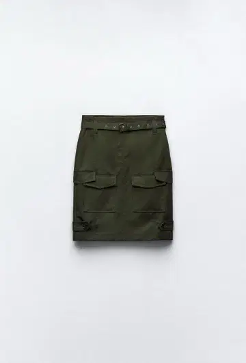 포켓 부착 미디엄 카키 타이트 스커트 S