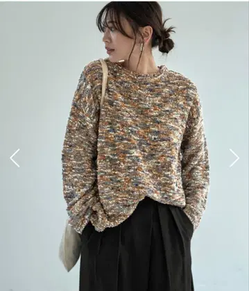 택 포함 스타일 델리 컬러 MIX 리본 얀 풀오버 브라운 믹스