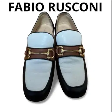 FABIO RUSCONI 비트 로퍼 화이트 블랙 23.5cm