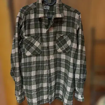 희귀 인기 빈티지 플란넬 셔츠 올리브 그린 체크 MITSUKOSHI