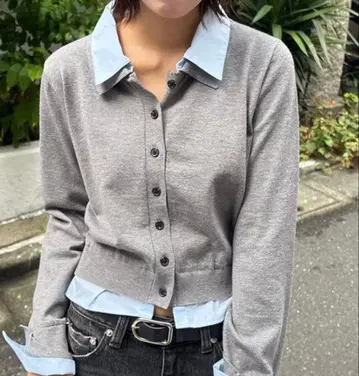 FREE'S MART 셔츠 페이크 레이어드 폴로 가디건