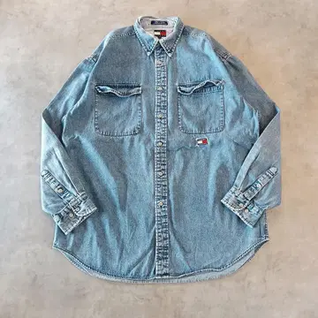 타미힐피거 데님 셔츠 포켓 구제 의류 00s M 파랑 15245