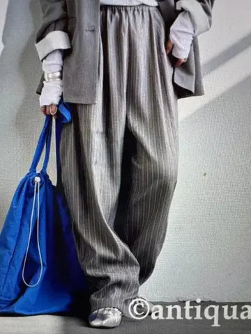 [안티카] 스트라이프 벌룬 팬츠 팬츠 그레이 미사용 새상품