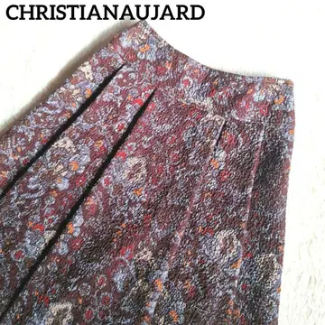 크리스찬 오자르 꽃무늬 플레어 스커트 울 혼방 턱 스커트