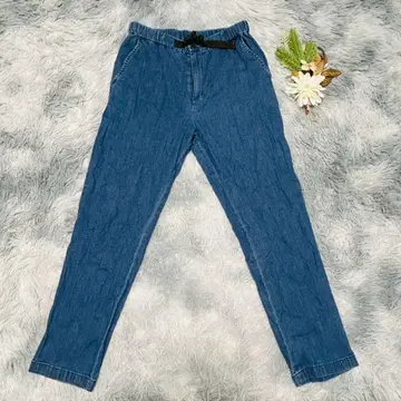 무인양품 (S) 데님 테이퍼드 팬츠 허리밴딩 무지 심플 파랑