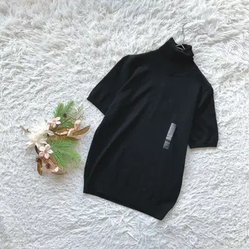 택 포함 유니클로 (M) 파인 메리노 터틀넥 스웨터 반팔 블랙