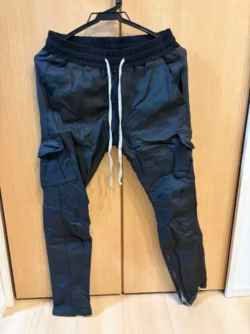 단케 셰인 블랙 가죽 카고 팬츠 허리밴딩