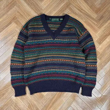 모헤어 x 울 x 아크릴 이탈리아제 니트 페어아일 패턴 V넥 스웨터