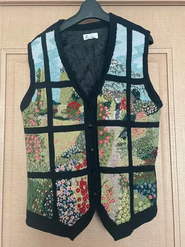 레트로 꽃무늬 자수 베스트 빈티지