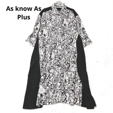 아즈노우아즈 플러스 셔츠 원피스 7부 소매 패턴 꽃 롤업 소매 포켓