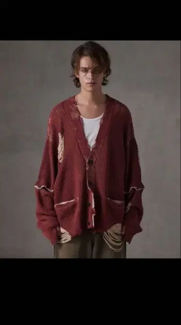 [ GRANCY ] L 사이즈 빅 트랙션 디자인 가디건 빨간색