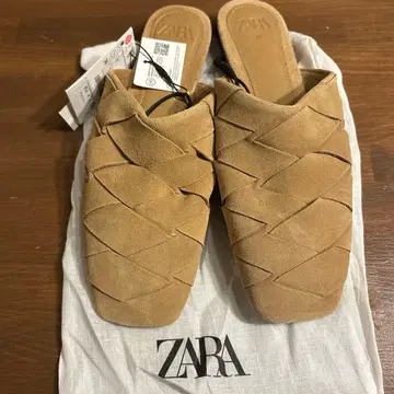 ZARA 베이지 스웨이드 뜨개질 뮬 샌들 미사용 새상품