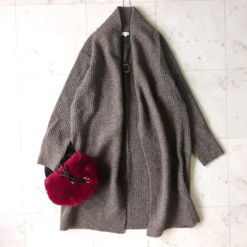 플라스테 숄카라 가디건 브라운 울 알파카 혼방 니트
