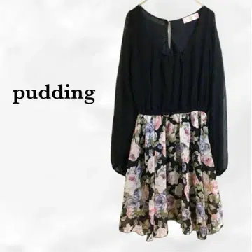 [푸딩] 절개 원피스 [F] 블랙/블랙 꽃무늬 쉬폰 긴팔