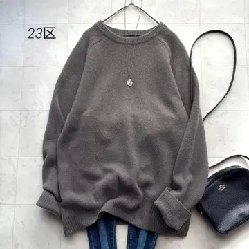 23구 워셔블 울폭스 크루넥 니트 38 카키그레이