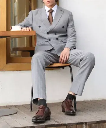 클라우드 스타일 셋업 수트 스트라이프 라이트 그레이 L 미사용 새상품.