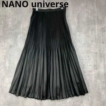 나노 유니버스 새틴 플리츠 스커트 블랙 플레어 고급 윤기 블랙